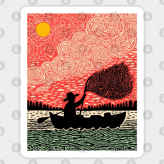 The Surreal Fisherman - Casting a Net to the Sky Sticker by TuncGK